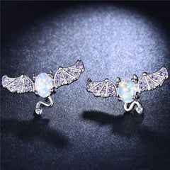 Opal & Cubic Zirconia Bat Stud Earrings