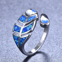 Blue Opal & Silvertone Leaf Bypass Ring
