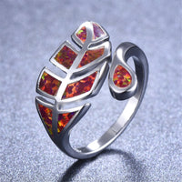 Red Opal & Silvertone Leaf Bypass Ring