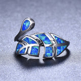 Blue Opal & Silvertone Leaf Bypass Ring