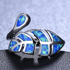 Blue Opal & Silver-Plated Leaf Bypass Ring