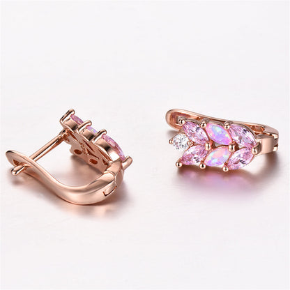 Pink Opal and Cubic Zirconia 18K Rose Gold-Plated Leverback Earrings, rose gold stud earrings for women, styled look