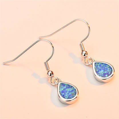 Blue Opal and Silver-Plated Teardrop Earrings, silver drop earrings for women, elegant gift for her, detail close-up