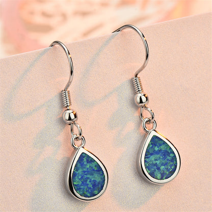 Blue Opal and Silver-Plated Teardrop Earrings, silver drop earrings for women, elegant gift for her, lifestyle look