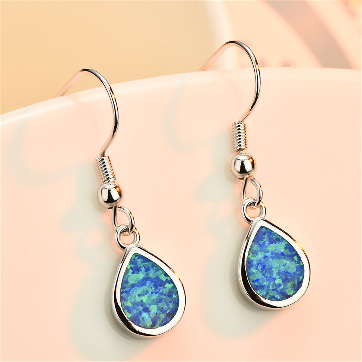 Blue Opal & Silver-Plated Teardrop Earrings
