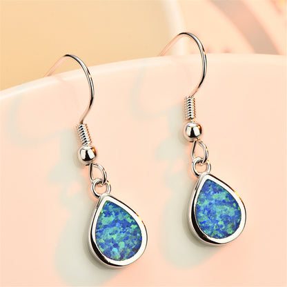 Blue Opal and Silver-Plated Teardrop Earrings, silver drop earrings for women, elegant gift for her, styled look