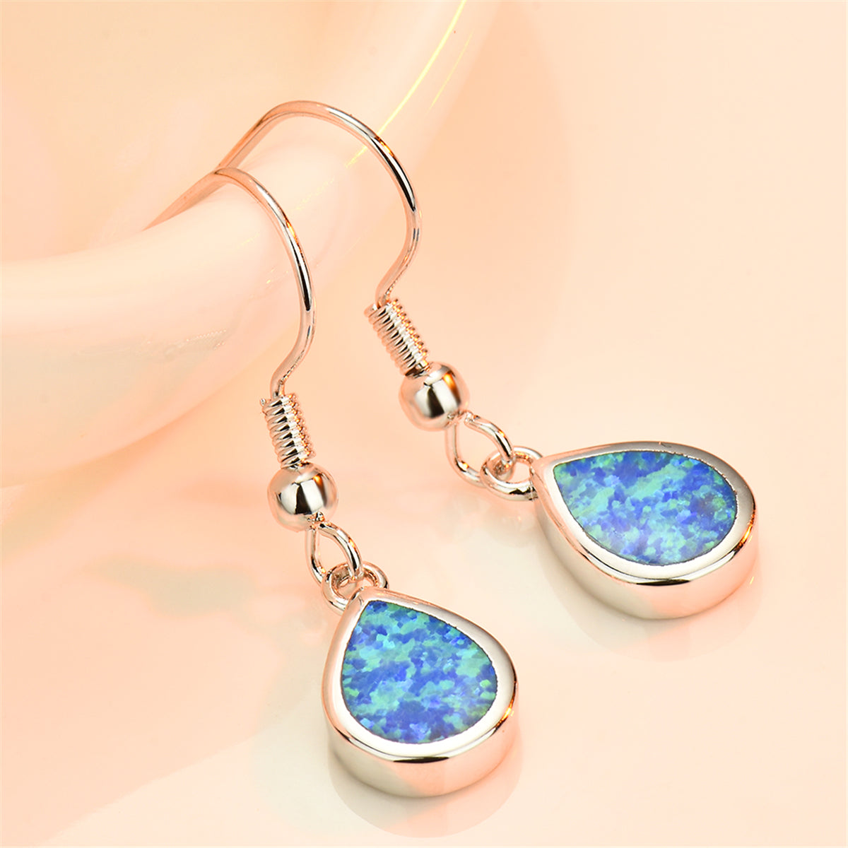Blue Opal & Silver-Plated Teardrop Earrings