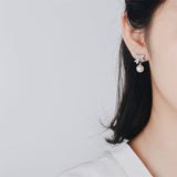 cubic zirconia & Imitation Pearl Bow Asymmetrical Drop Earrings - streetregion