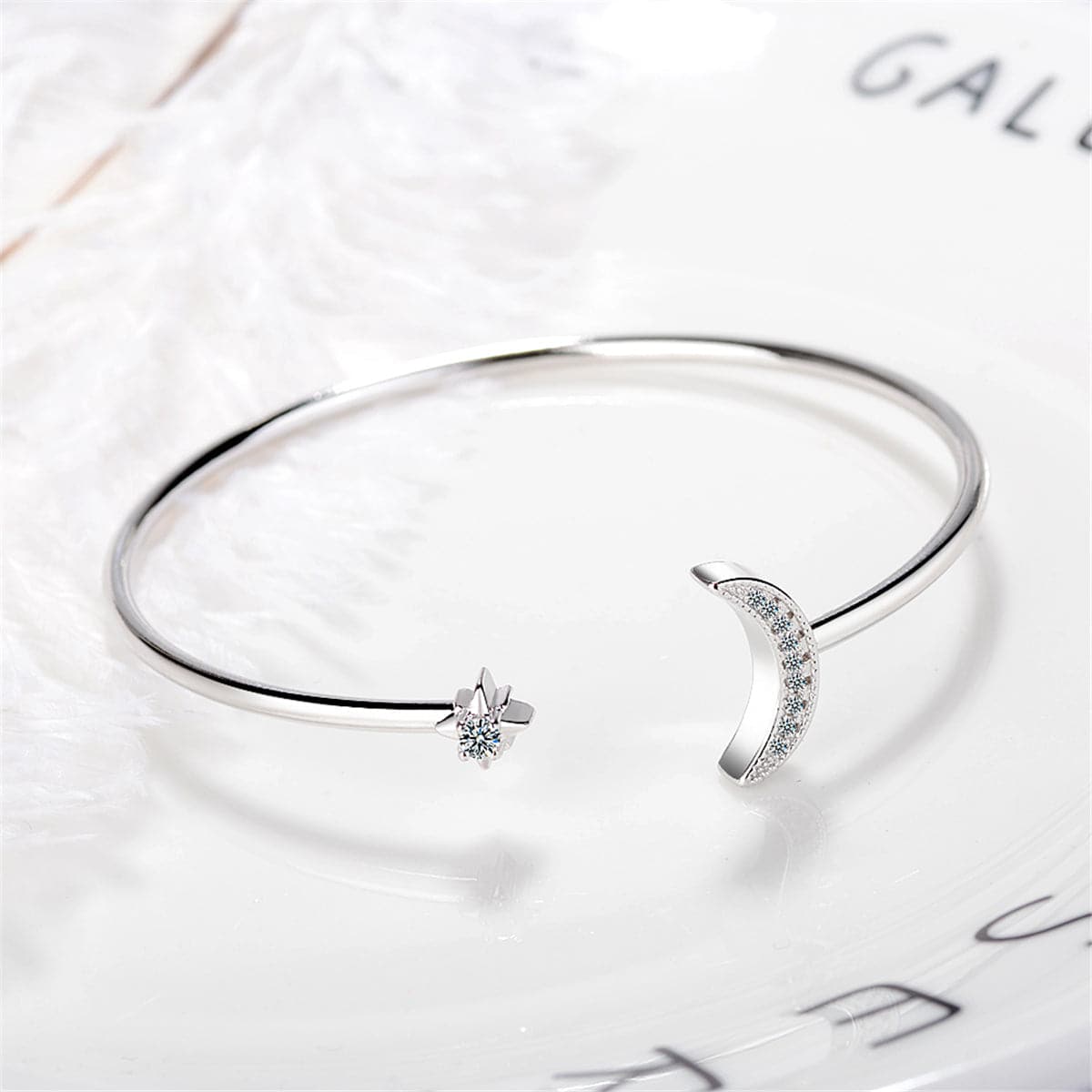 Cubic Zirconia & Silver-Plated Moon Star Cuff