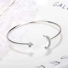 Cubic Zirconia & Silver-Plated Moon Star Cuff