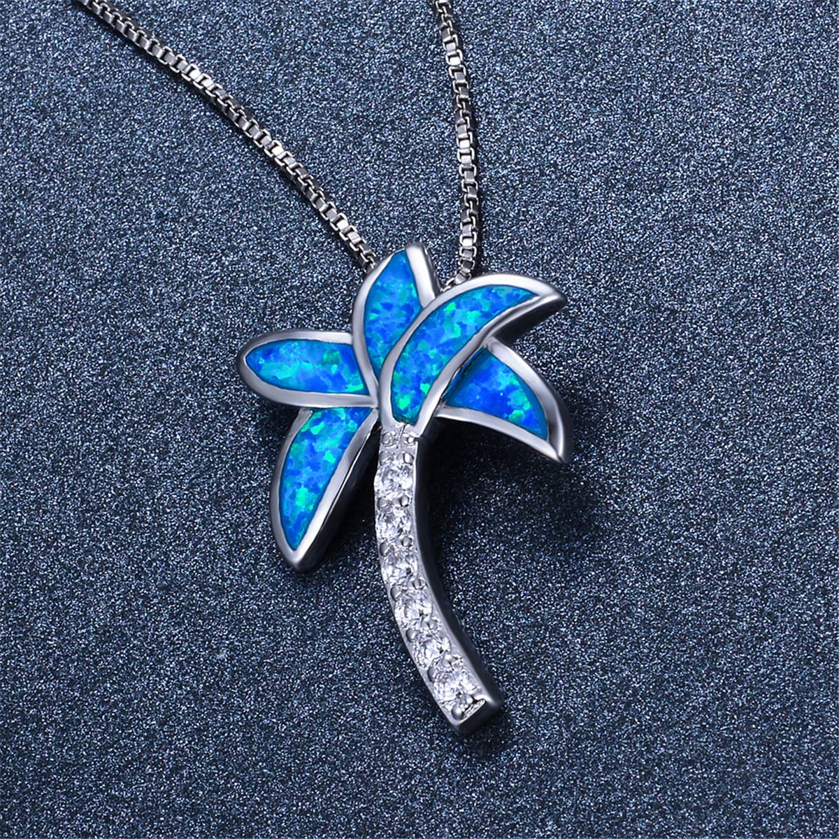Blue Opal & Cubic Zirconia Palm Tree Pendant Necklace