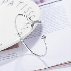 Cubic Zirconia & Silver-Plated Moon Star Cuff