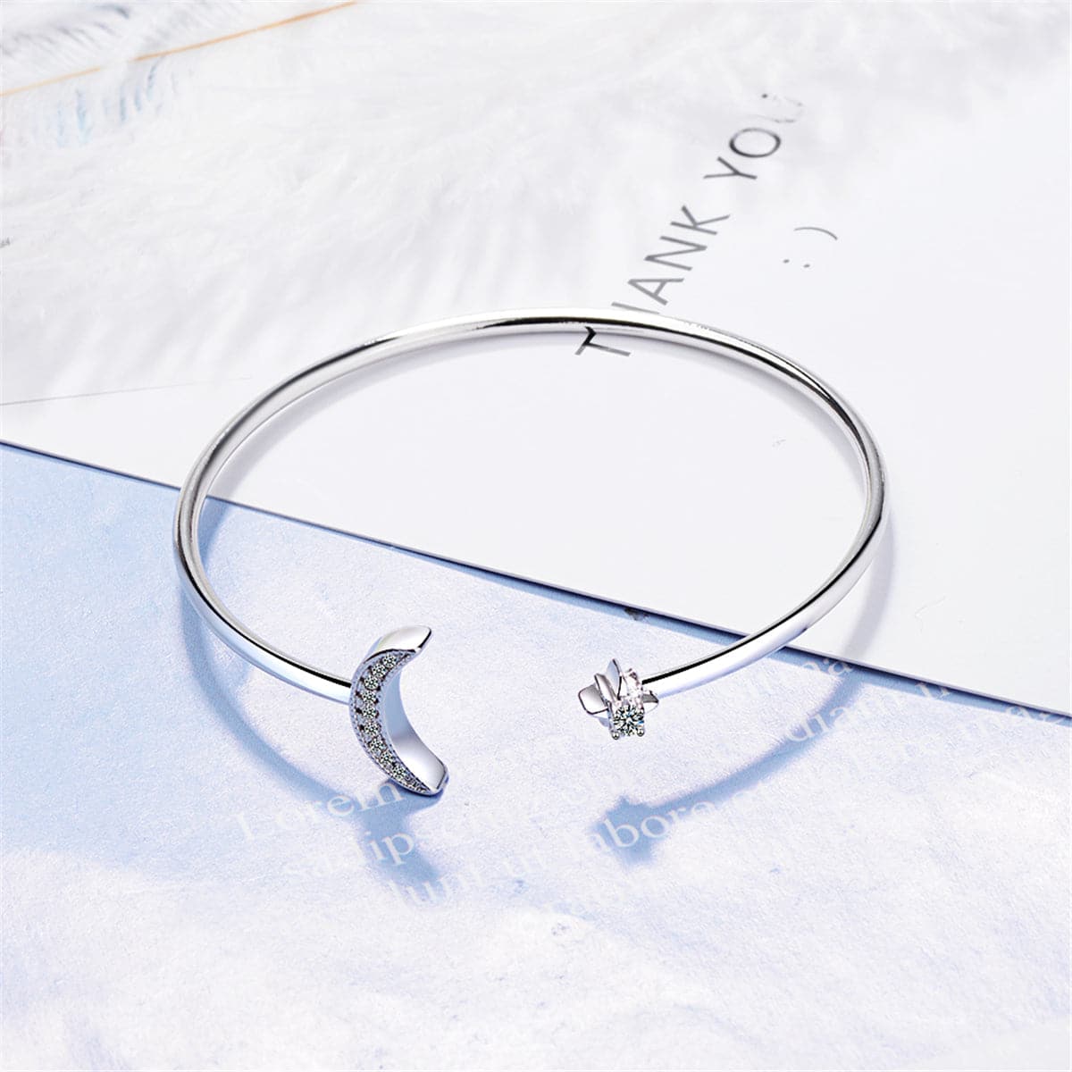 Cubic Zirconia & Silver-Plated Moon Star Cuff
