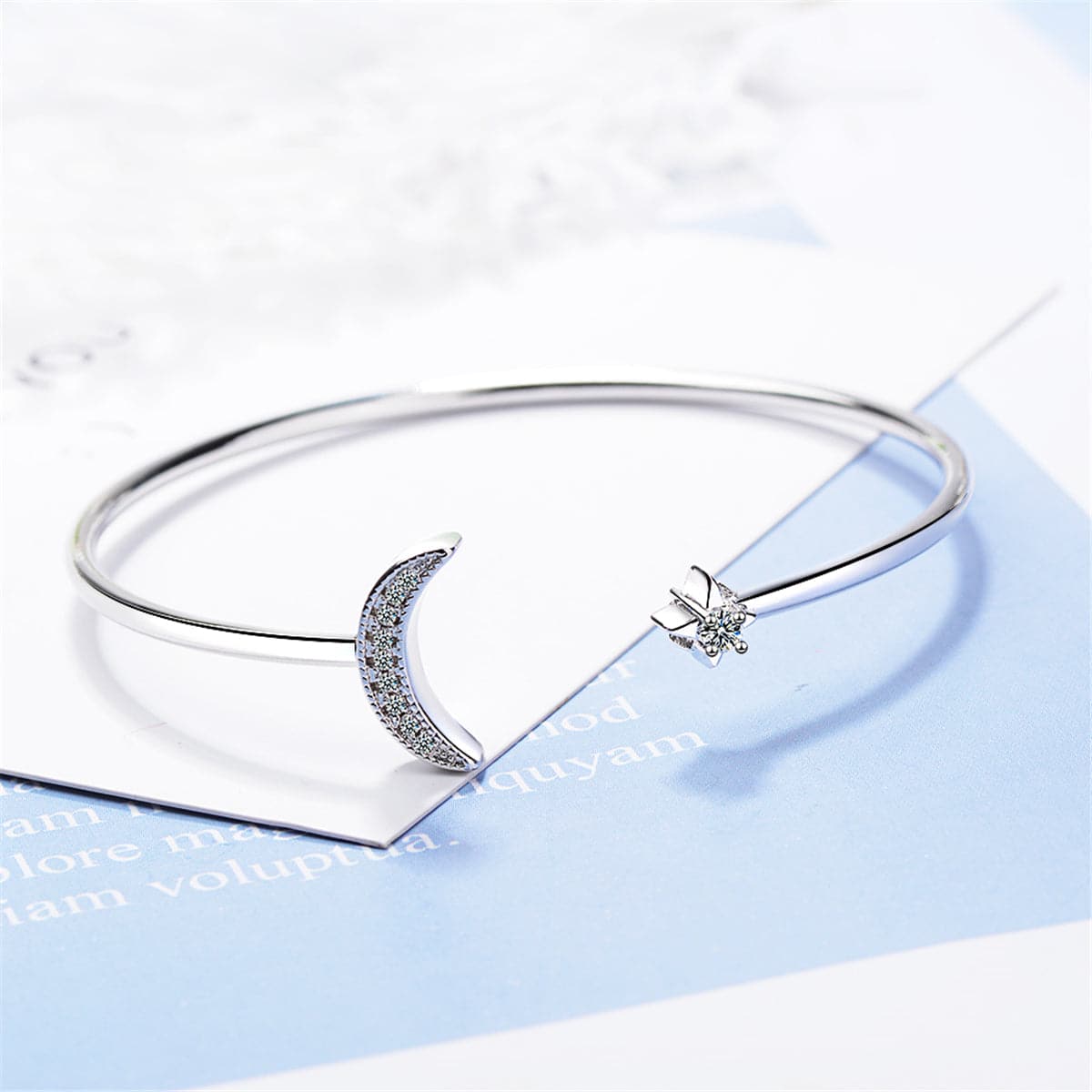 Cubic Zirconia & Silver-Plated Moon Star Cuff