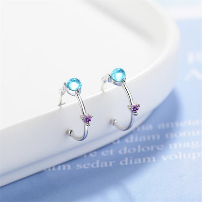 Blue Crystal and Cubic Zirconia Hoop Earrings, stud earrings for women, everyday style, detail close-up