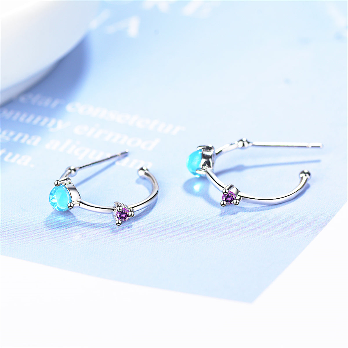 Blue Crystal and Cubic Zirconia Hoop Earrings, stud earrings for women, everyday style, lifestyle look
