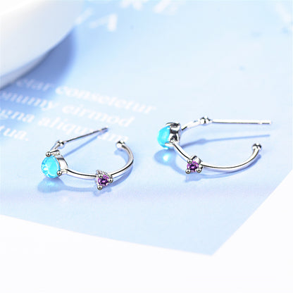 Blue Crystal and Cubic Zirconia Hoop Earrings, stud earrings for women, everyday style, lifestyle look