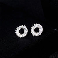 White Crystal & Fine Silver-Plated Ring Stud Earrings