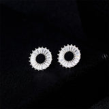 White Crystal & Fine Silver-Plated Ring Stud Earrings