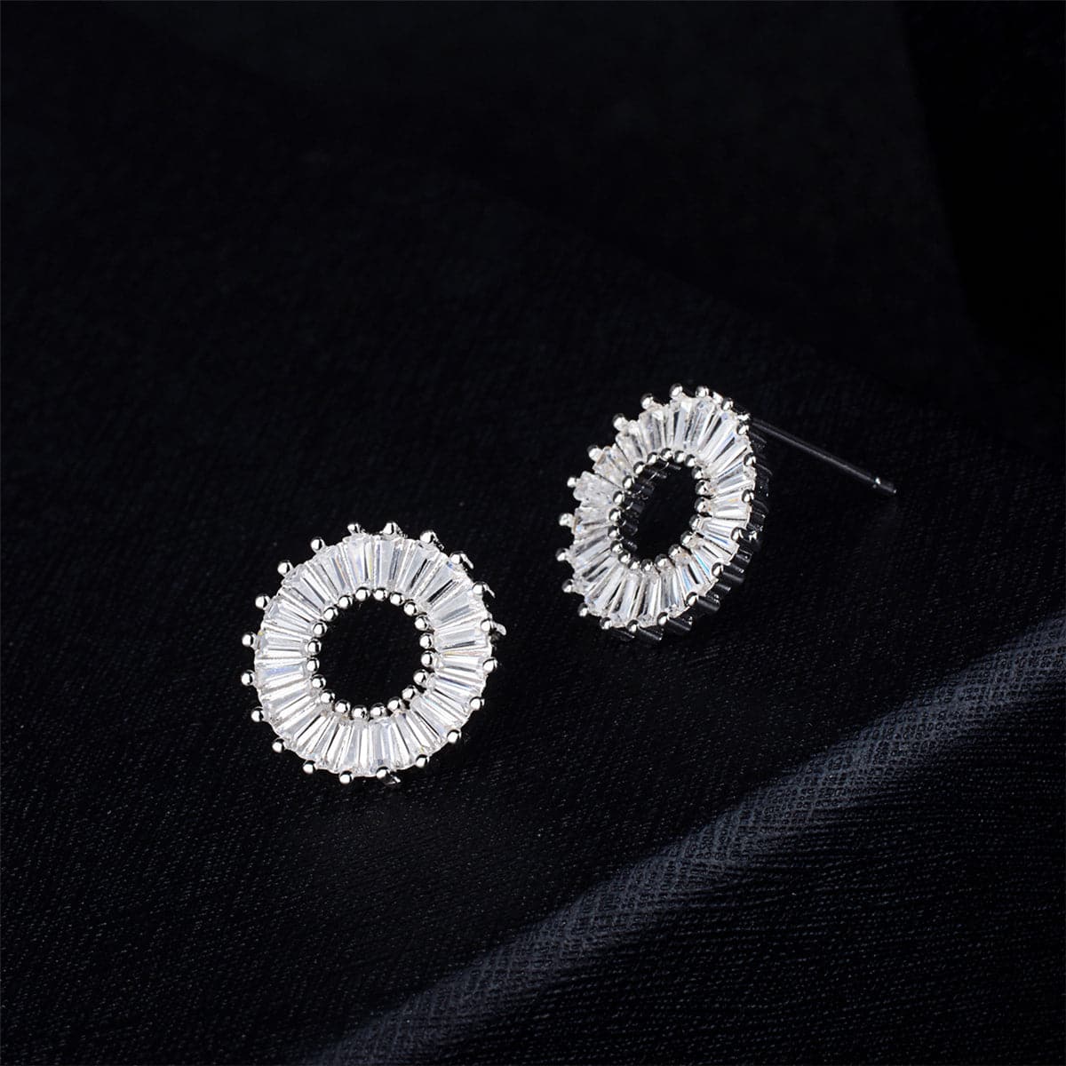 White Crystal & Silver-Plated Ring Stud Earrings