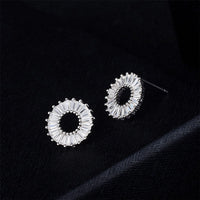 White Crystal & Fine Silver-Plated Ring Stud Earrings