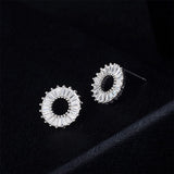 White Crystal & Fine Silver-Plated Ring Stud Earrings