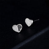 White & Black Cubic Zirconia Heart Stud Earrings
