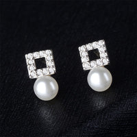 Imitation Pearl & Cubic Zirconia Square Stud Earrings