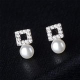 Imitation Pearl & Cubic Zirconia Square Stud Earrings