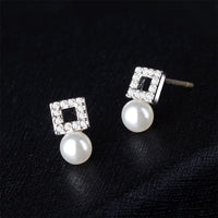 Imitation Pearl & Cubic Zirconia Square Stud Earrings