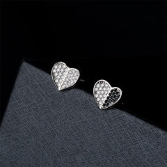 White & Black Cubic Zirconia Heart Stud Earrings