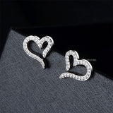 Cubic Zirconia & Silvertone Open Heart Stud Earrings
