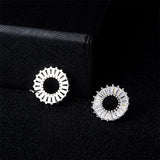 White Crystal & Silver-Plated Ring Stud Earrings