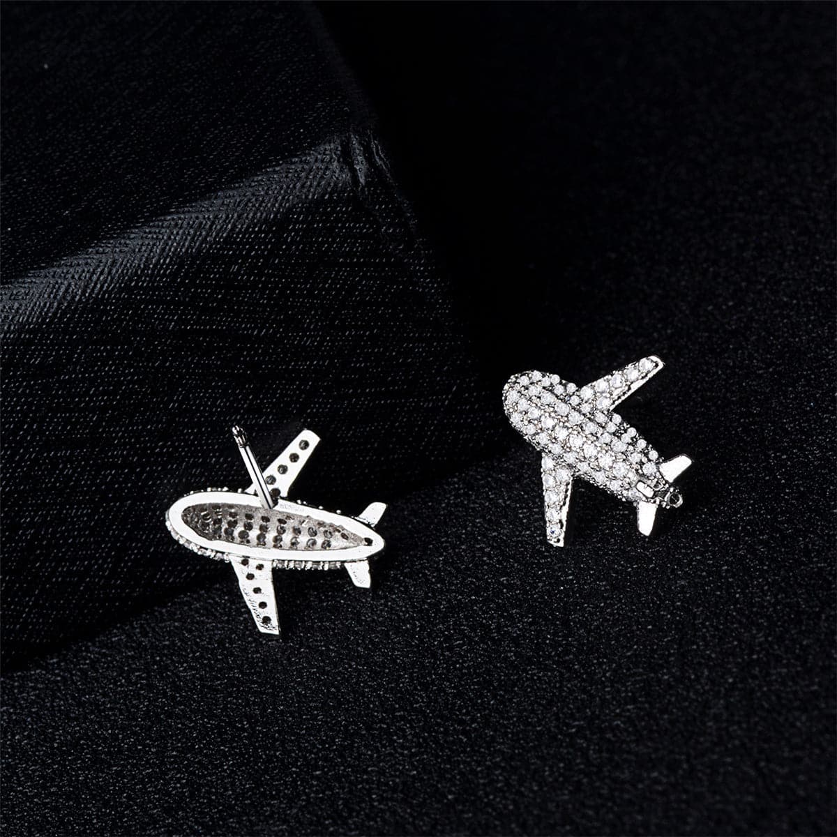 Cubic Zirconia & Silver-Plated Airplane Pavé Stud Earrings