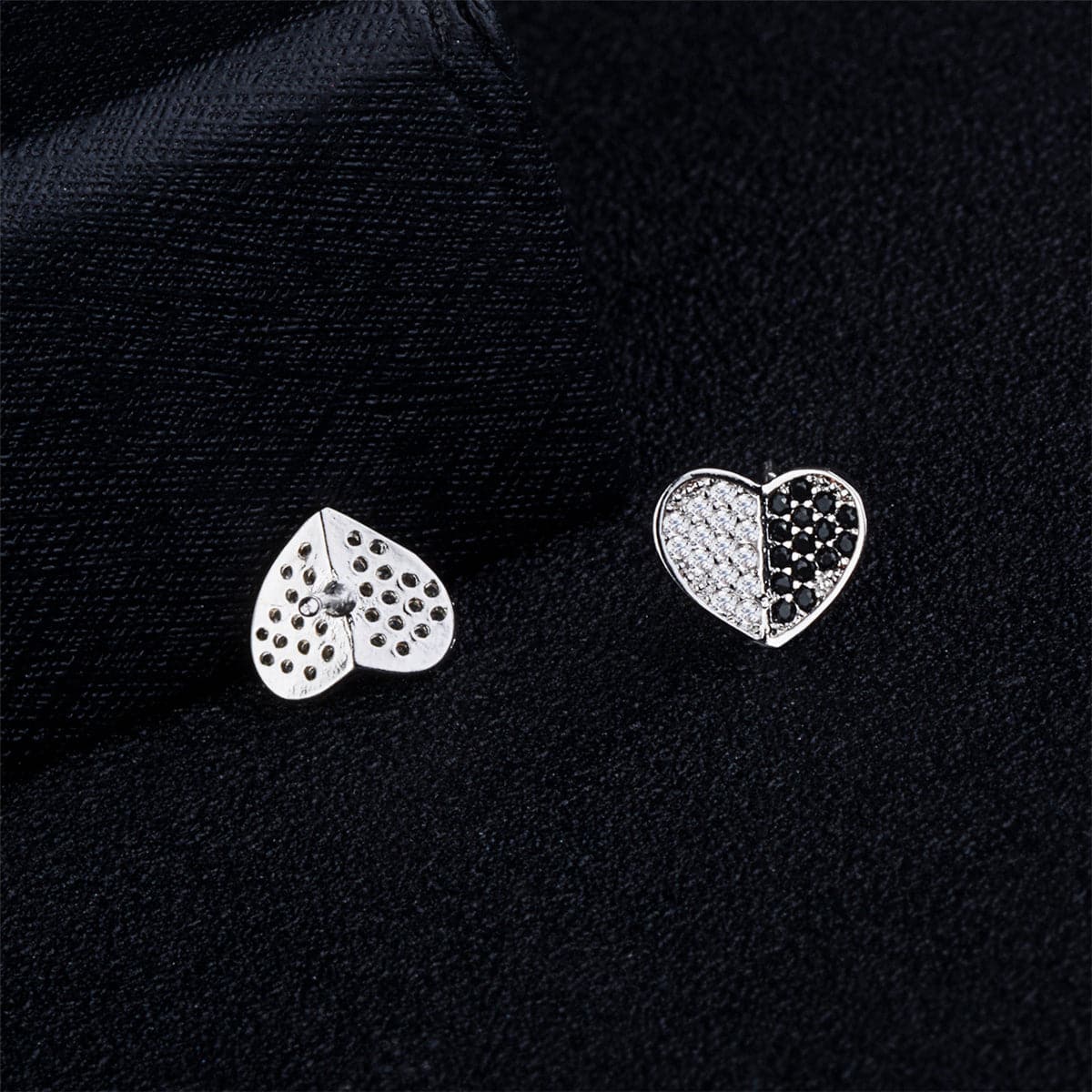 White & Black Cubic Zirconia Heart Stud Earrings