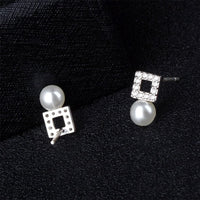 Imitation Pearl & Cubic Zirconia Square Stud Earrings