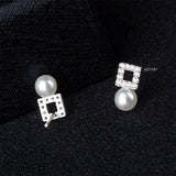 Imitation Pearl & Cubic Zirconia Square Stud Earrings