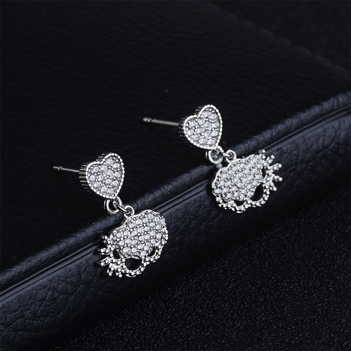 Cubic Zirconia & Silver-Plated Heart Charm Drop Earrings