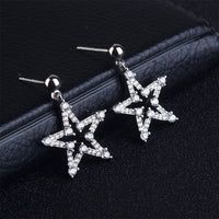 Cubic Zirconia & Silver-Plated Star Openwork Drop Earrings