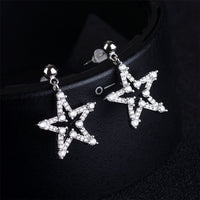 Cubic Zirconia & Silver-Plated Star Openwork Drop Earrings