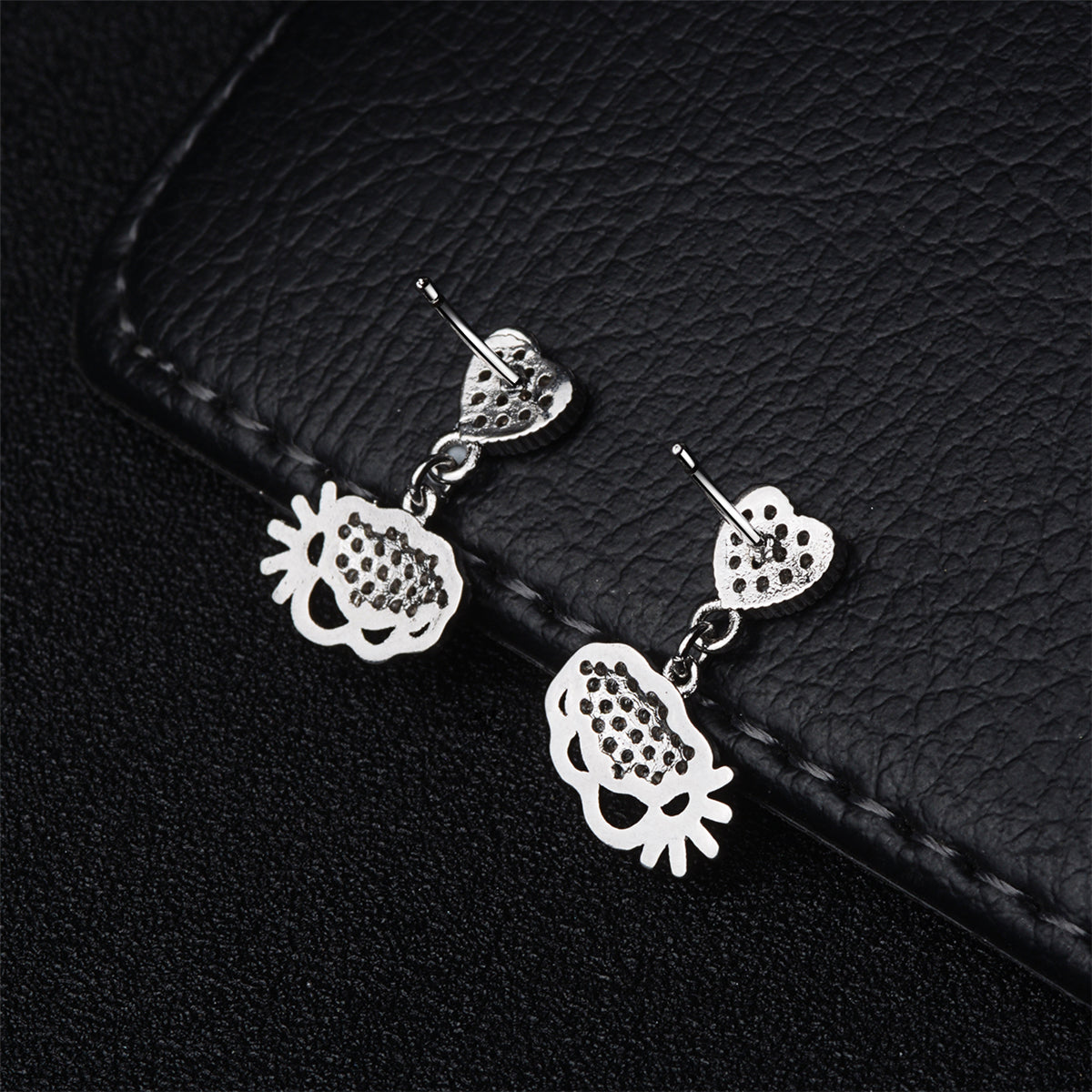 Cubic Zirconia & Silver-Plated Heart Charm Drop Earrings