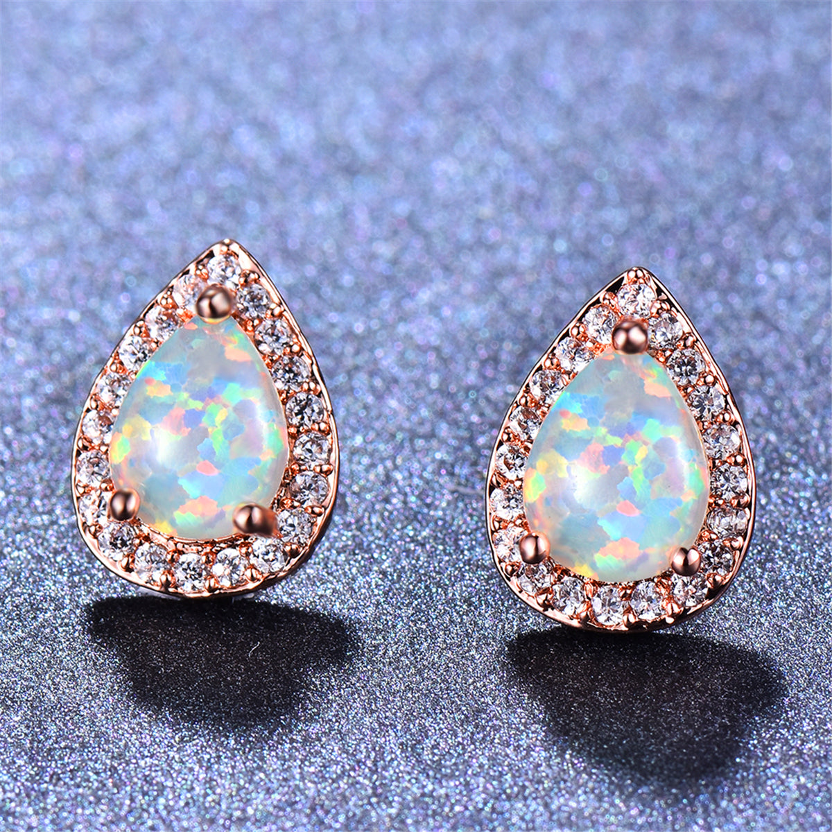 Cubic Zirconia and Opal Halo Teardrop Stud Earrings, stud earrings for women, everyday style, side view
