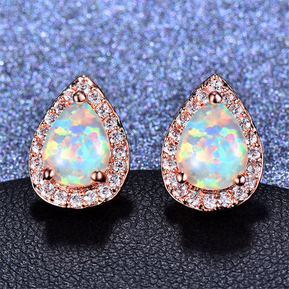 Cubic Zirconia and Opal Halo Teardrop Stud Earrings, stud earrings for women, everyday style, lifestyle look
