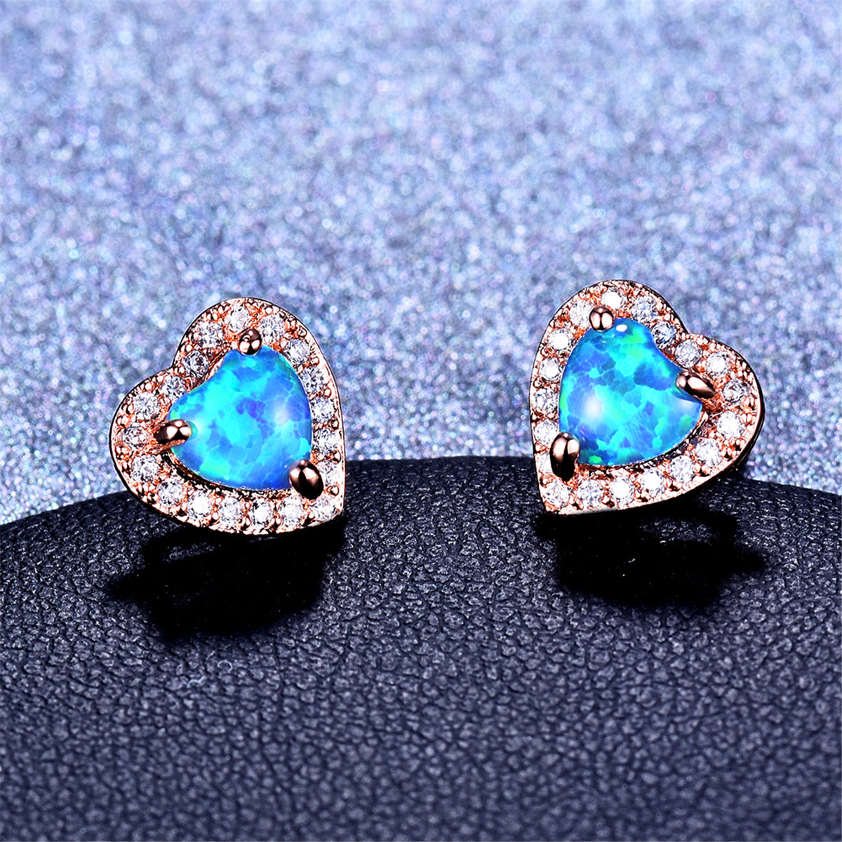 Blue Opal & Cubic Zirconia 18K Rose Gold-Plated Halo Heart Stud Earrings