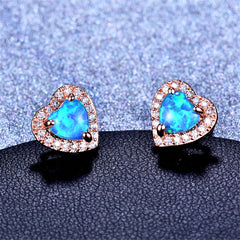 Blue Opal & Cubic Zirconia 18K Rose Gold-Plated Halo Heart Stud Earrings