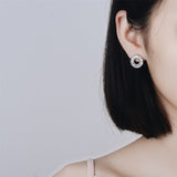 White Crystal & Fine Silver-Plated Ring Stud Earrings