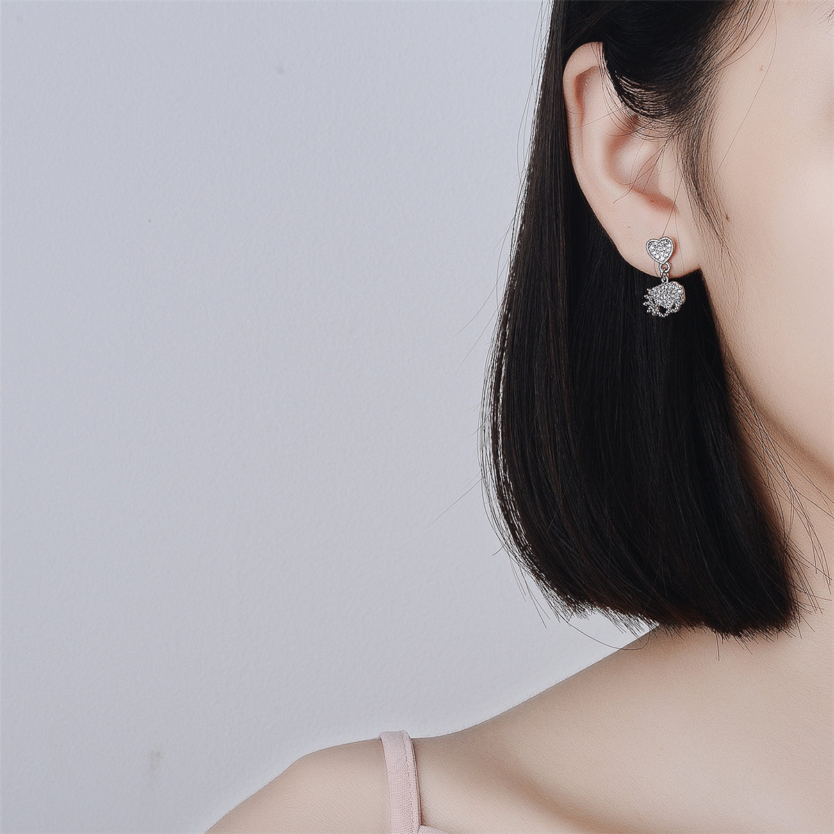 Cubic Zirconia & Silver-Plated Heart Charm Drop Earrings