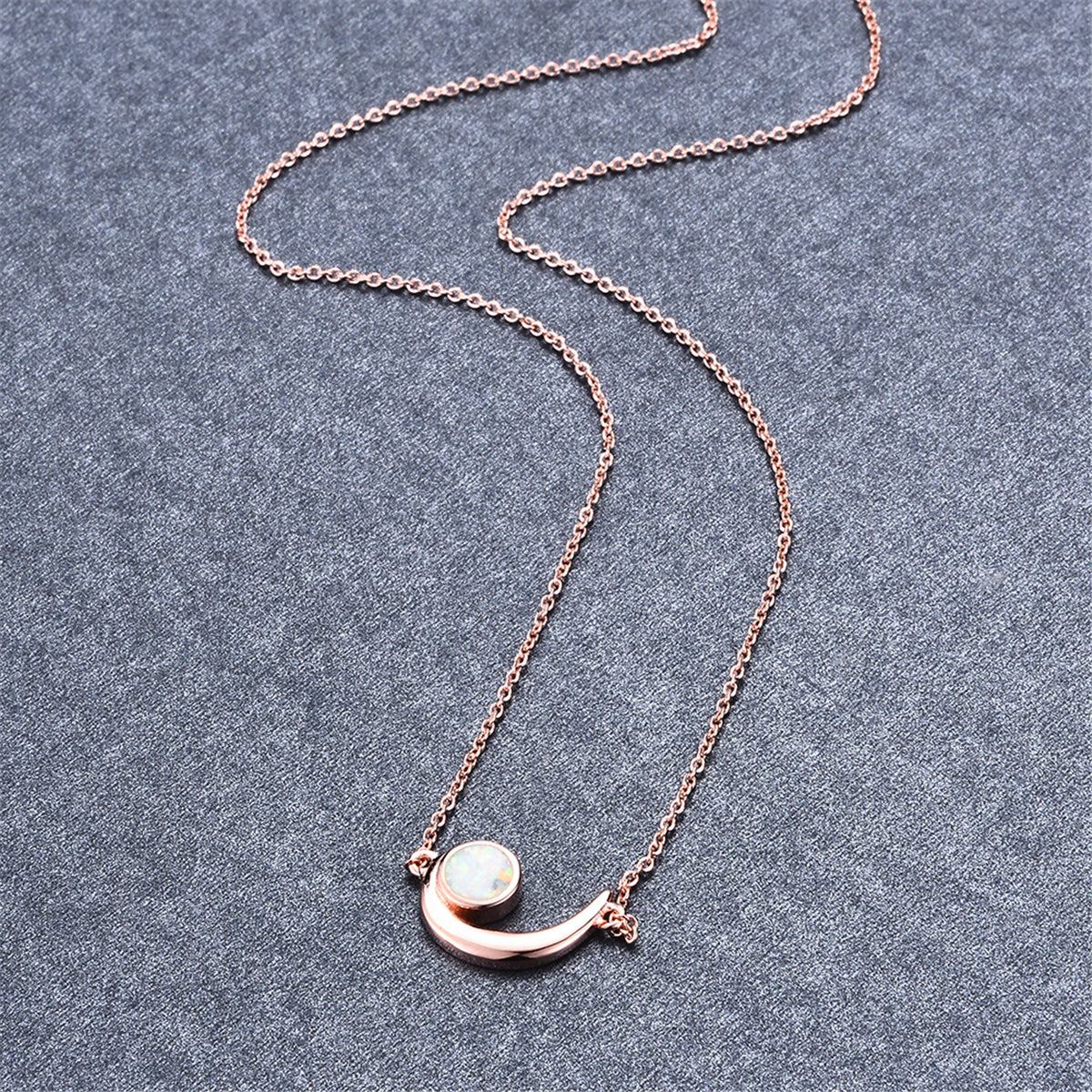 Opal & 18K Rose Gold-Plated Crescent Moon Pendant Necklace