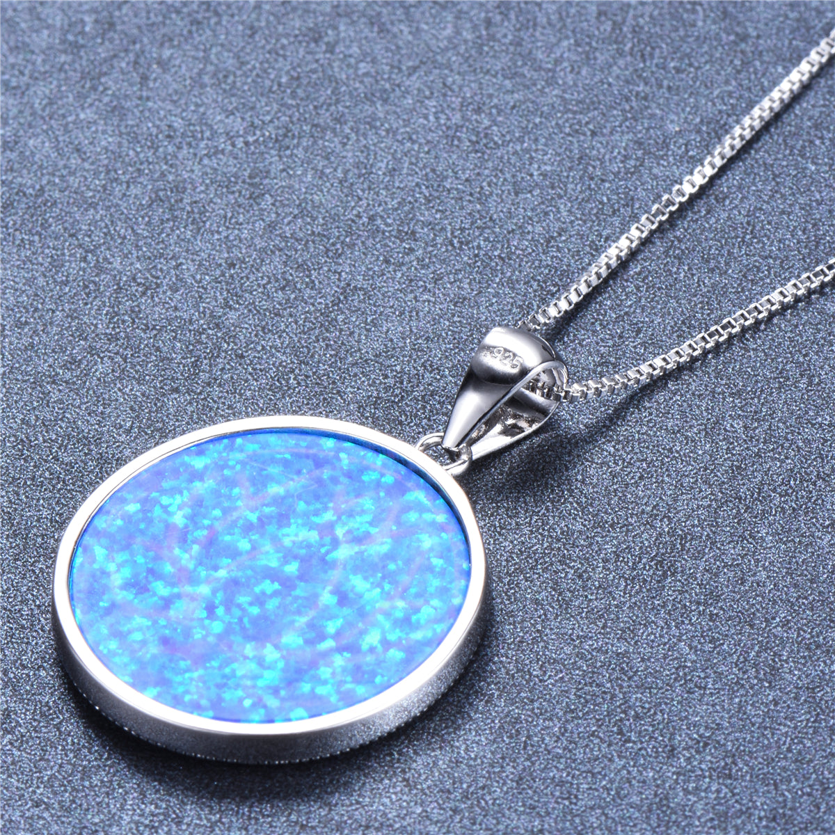 Blue Opal and Cubic Zirconia Round Lotus Pendant Necklace, pendant necklace for women, detail close-up