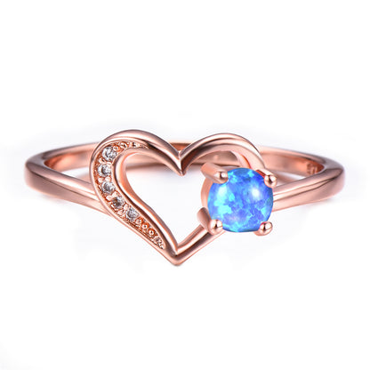 Blue Opal and 18K Rose Gold-Plated Open Heart Ring, rose gold statement rings for women, everyday style, side view